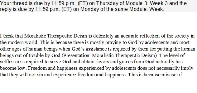 Discussion Moralistic Therapeutic Deism